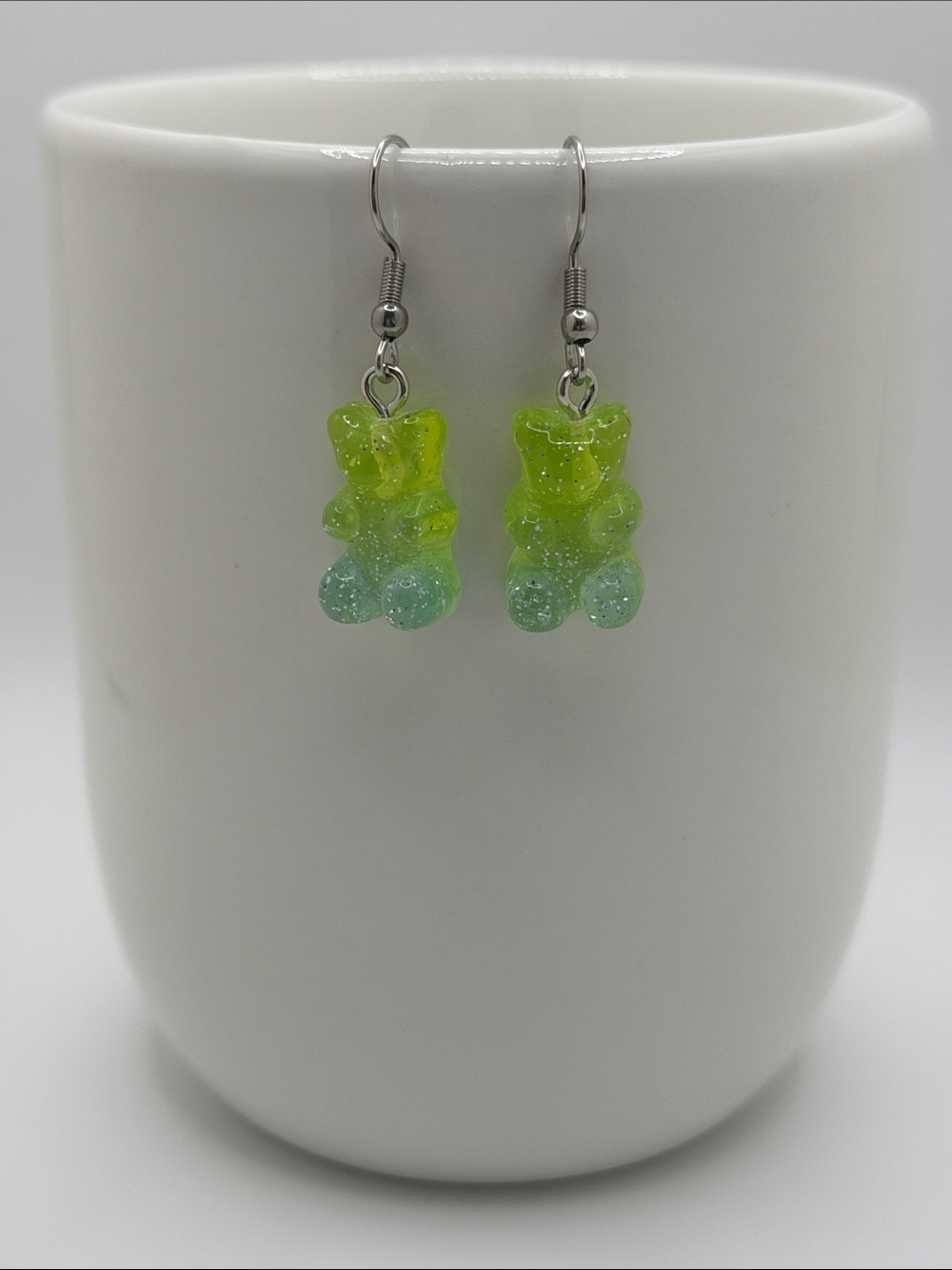 Handmade Lime Green to Aqua Gummy Bear Drop Earrings